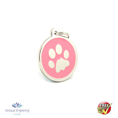 Unique Engraved Pet Tag Pink Paw - Click Image to Close